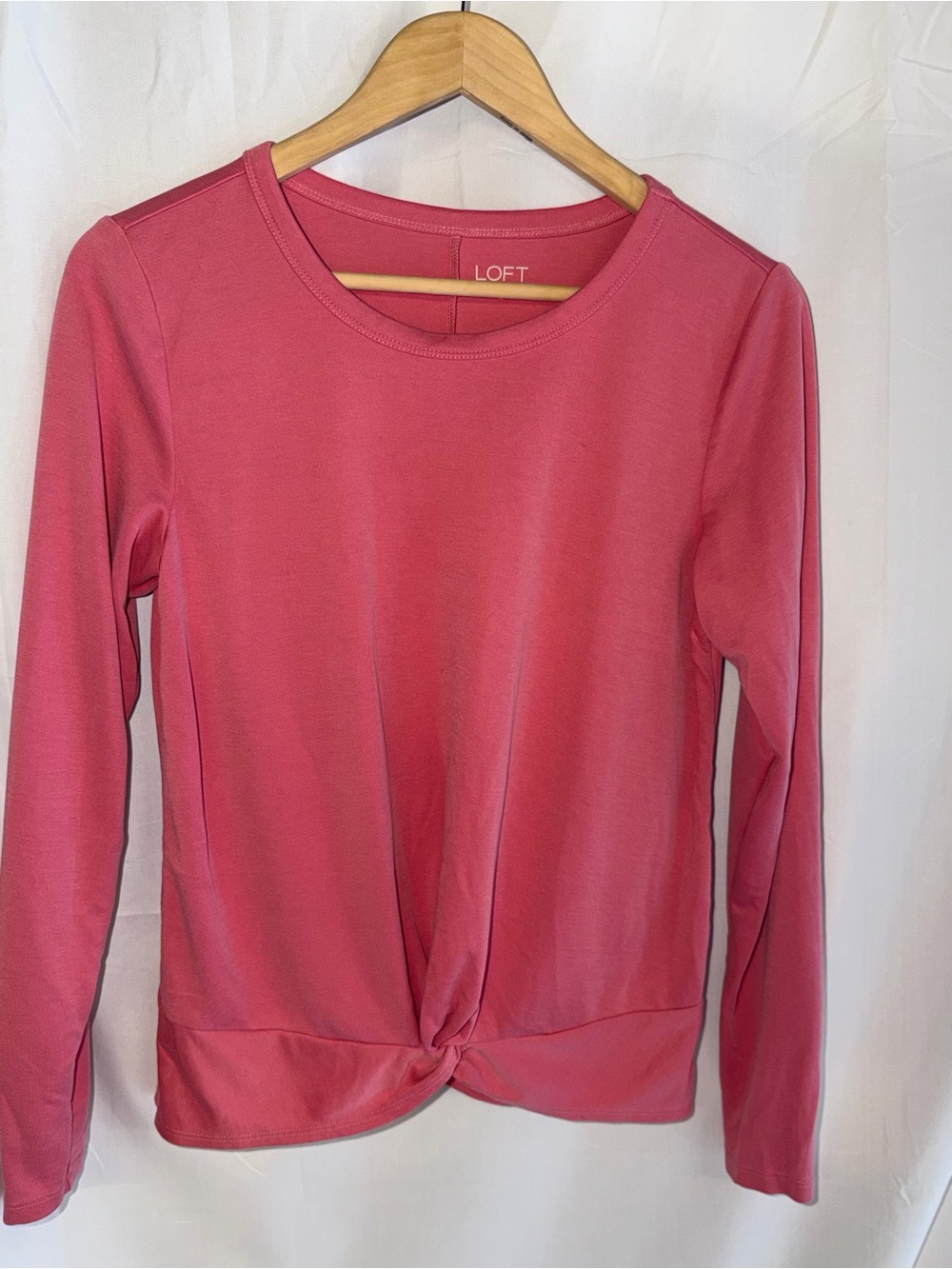 LOFT Rose Pink Long-Sleeve Twist Hem Top